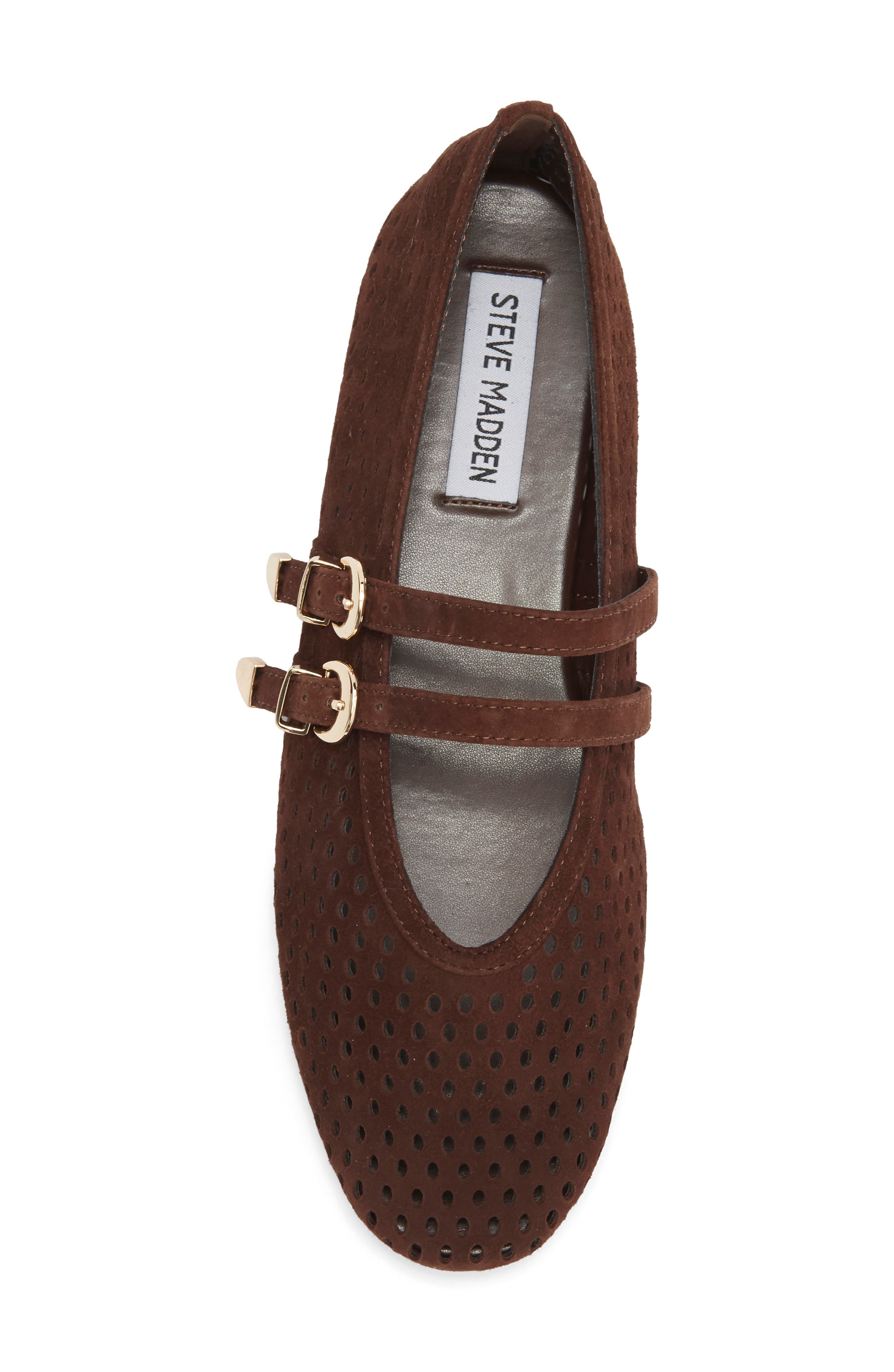Lissa Perforated Mary Jane Flat, Alternate, color, BROWN SUEDE