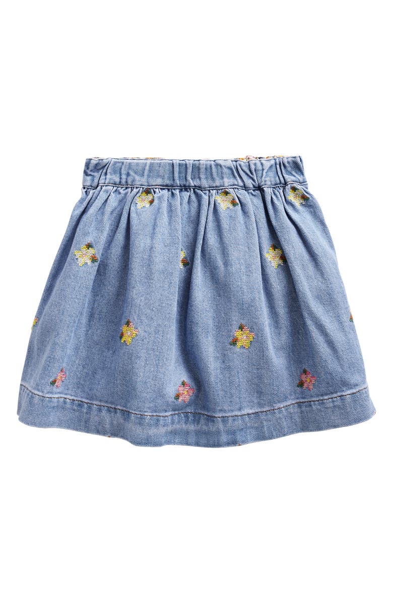 Mini Boden Kids' Embroidered Cotton Denim Skirt, Alternate, color, 