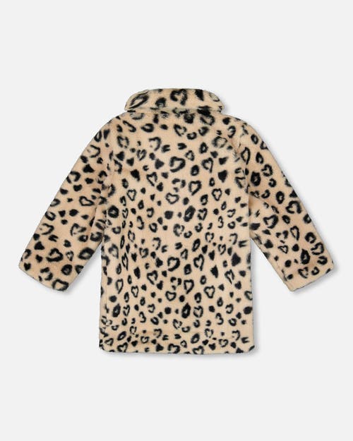Deux Par Deux Fake Fur Long Coat Leopard In Brown