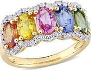 Julianna B. Multi-Color Sapphire 5-Stone Halo Ring 14k