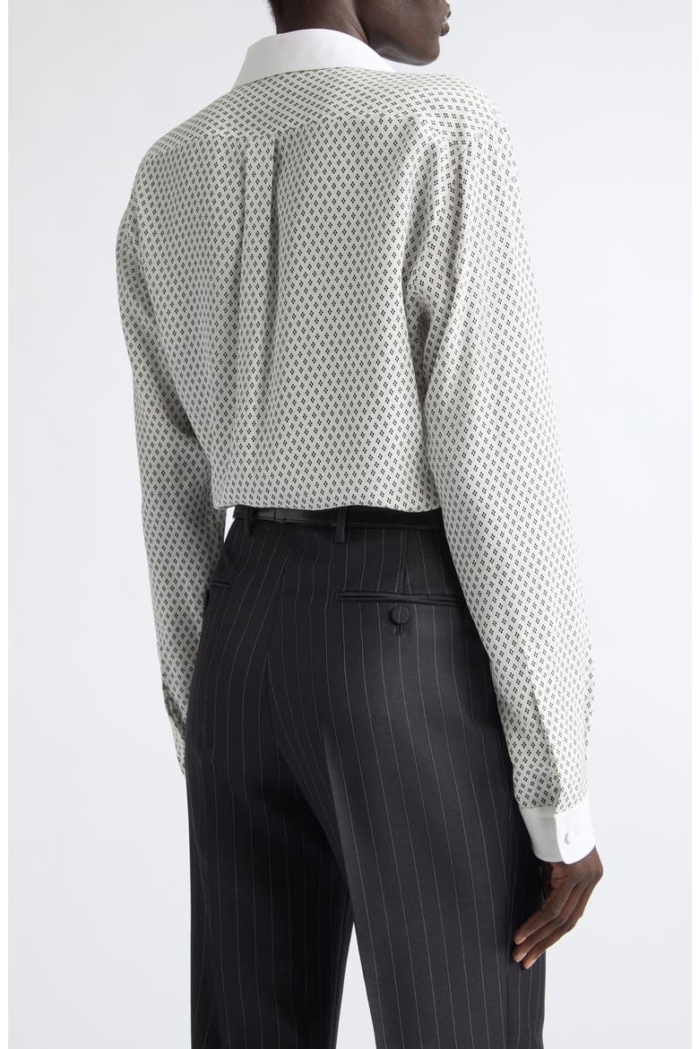 Diamond Print Silk Crepe Button-Up Shirt, Alternate, color, OFF WHITE/ BLACK