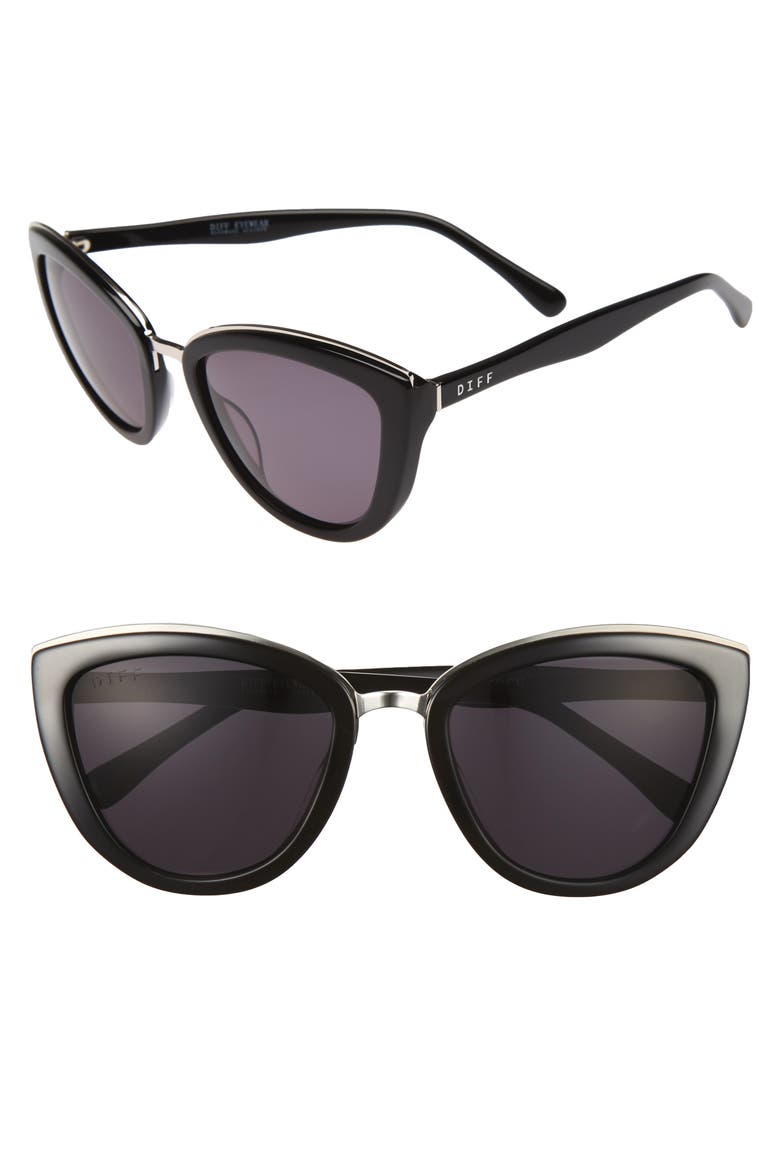 Rose 56mm Cat Eye Sunglasses, Main, color, BLACK/ GREY
