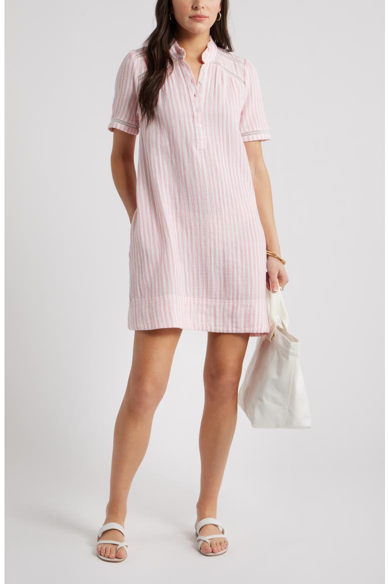 Ruffle Embroidered Inset Cotton Shift Dress, Alternate, color, PINK DIANTHUS BRIANNE STRIPE