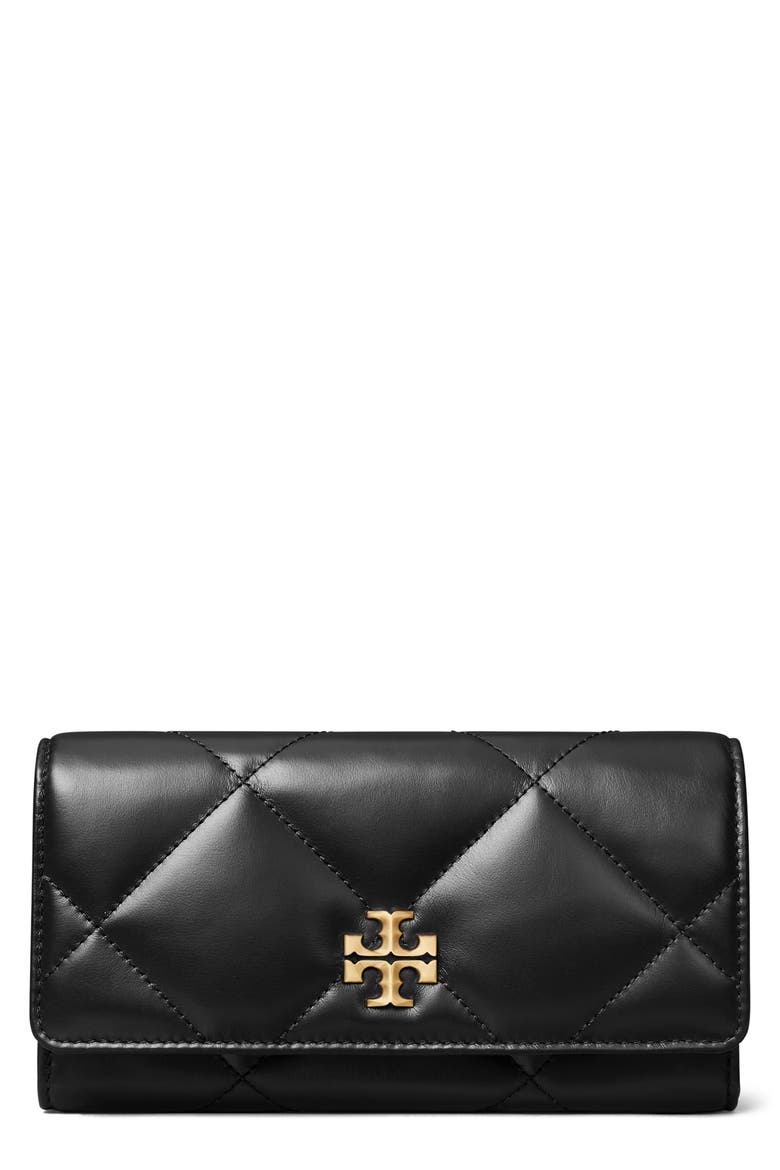 Kira Diamond Quilted Leather Flap Wallet, Main, color, BLACK