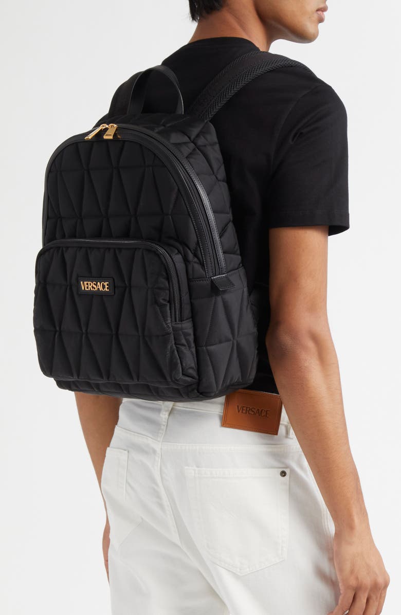 Versace Quilted Nylon Backpack, Alternate, color,