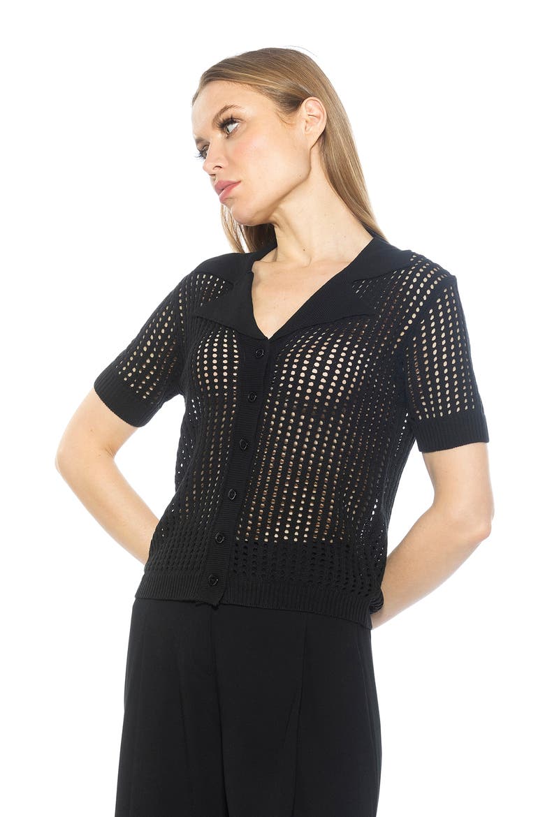 Josi Crochet Button-Up Top, Alternate, color, BLACK