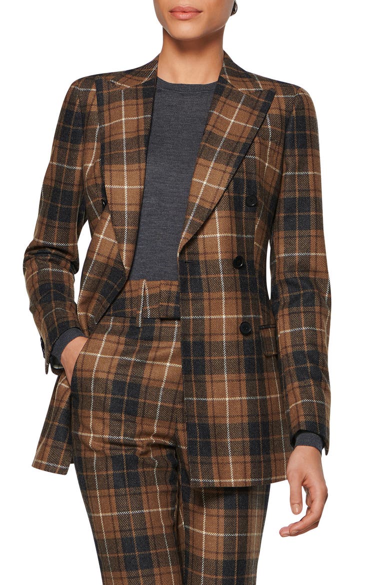 Cameron Plaid Double Breasted Wool Suit Jacket, Main, color, BROWN ANTRA PLAID