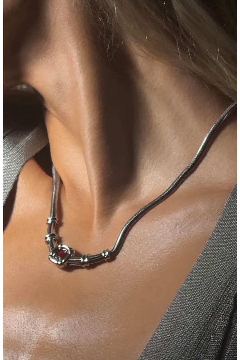 Odette Necklace Garnet Stone, Alternate, color, White Gold