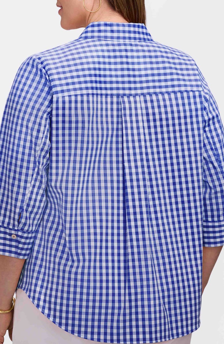 Foxcroft Margie Gingham Three-Quarter Sleeve Button-Up Shirt, Alternate, color, Deep Sea Blue/ White