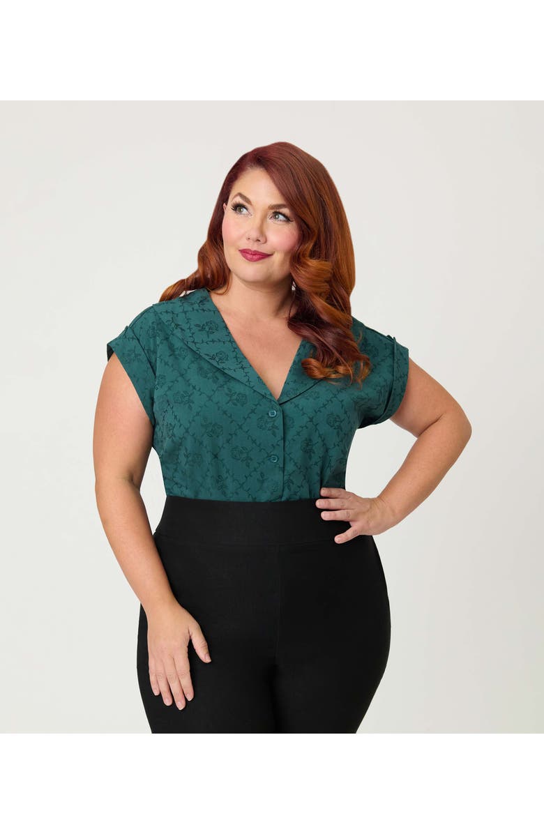 Unique Vintage Plus Size 1960s Twill Sleeveless Blouse, Main, color, Teal