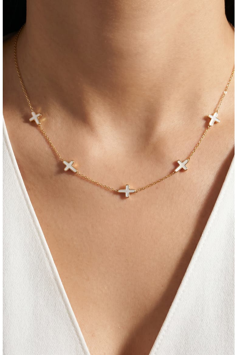 Mother-of-Pearl Cross Station Necklace, Alternate, color, GOLD