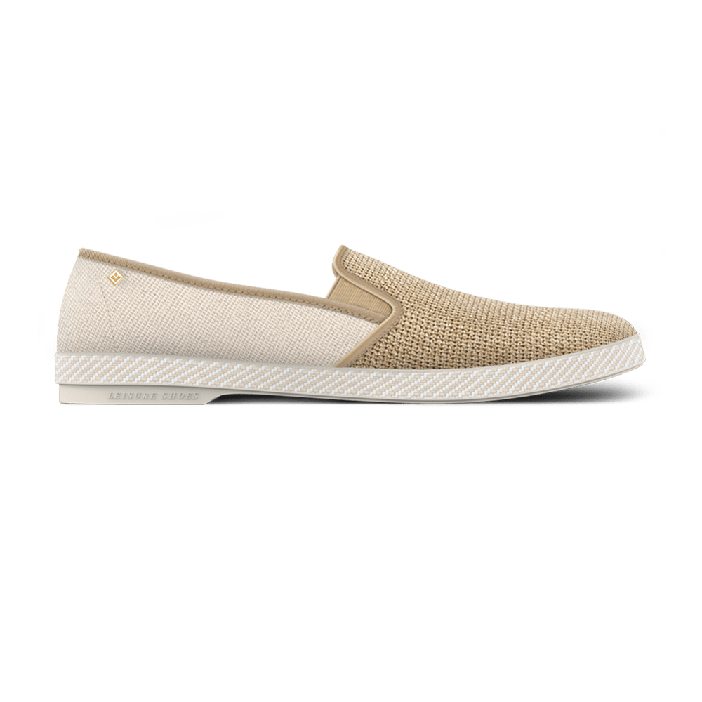 Rivieras Classic Cotton Canvas & Raffia Slip-On Loafer, Main, color, Ecru