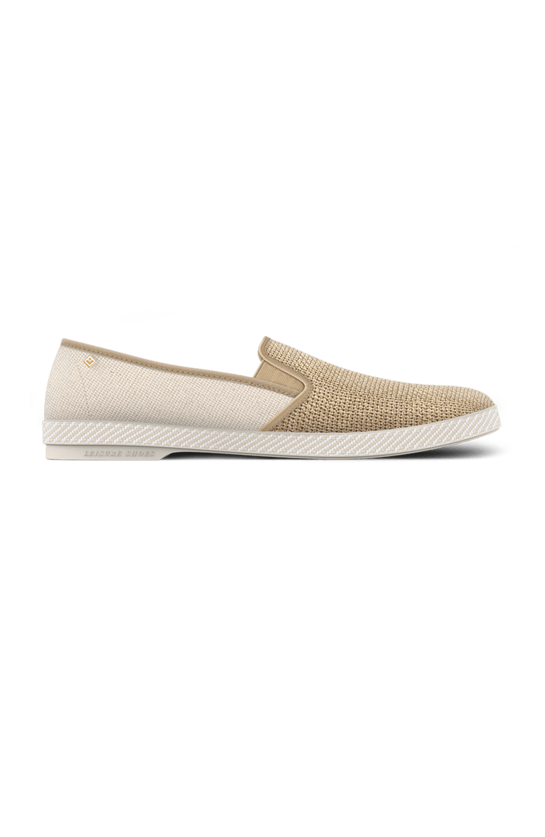 Rivieras Classic Cotton Canvas & Raffia Slip-On Loafer, Main, color, Ecru