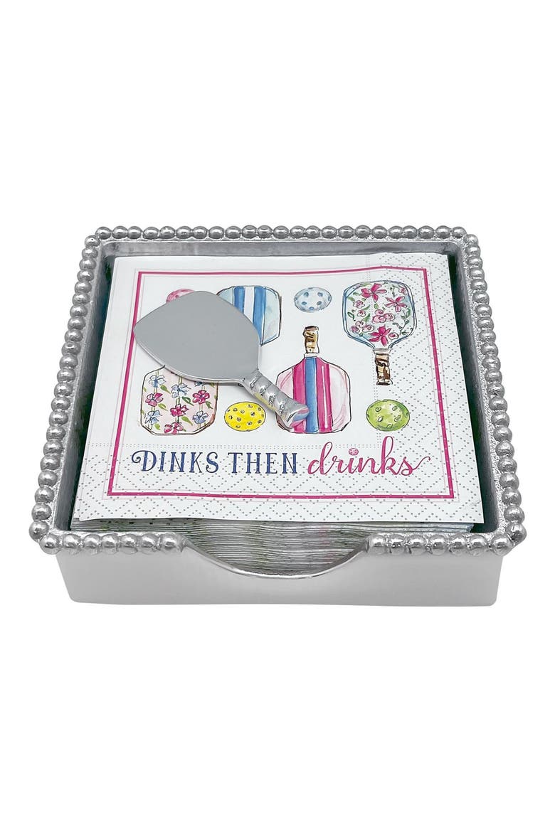Pickleball Drinks Beaded Napkin Box Set, Main, color, SILVER