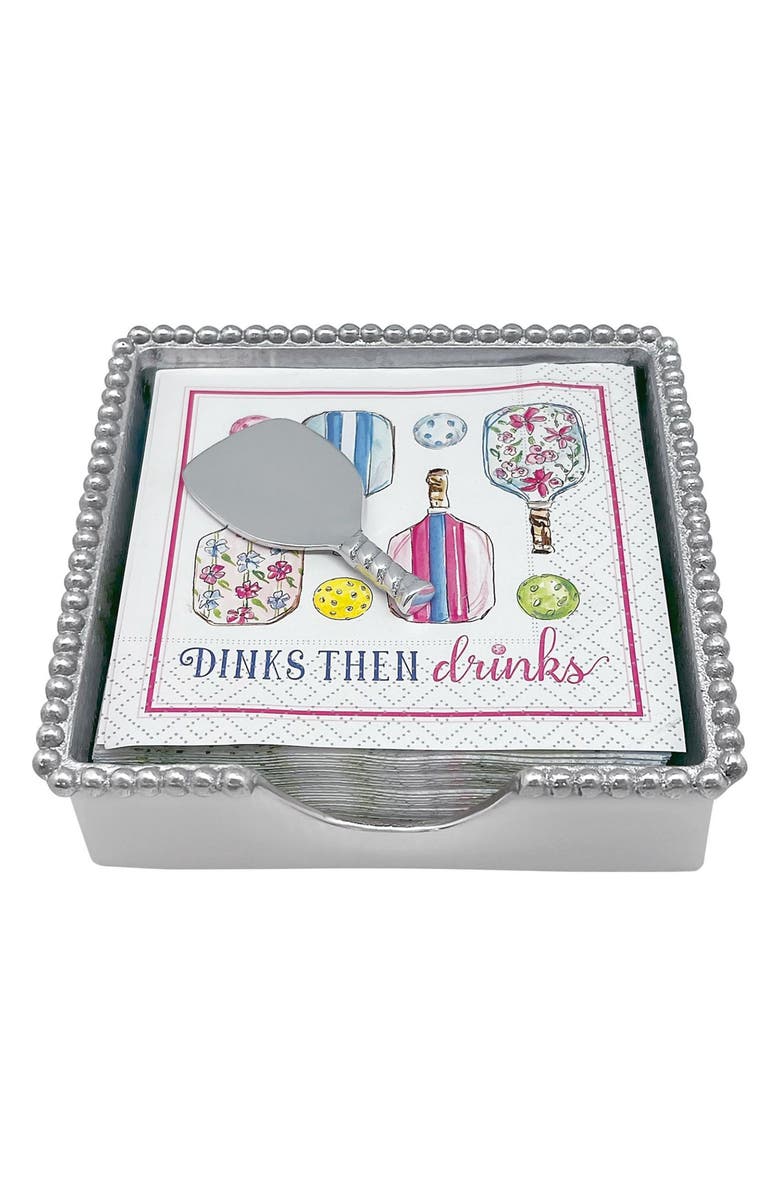 Mariposa Pickleball Drinks Beaded Napkin Box Set, Main, color, Silver