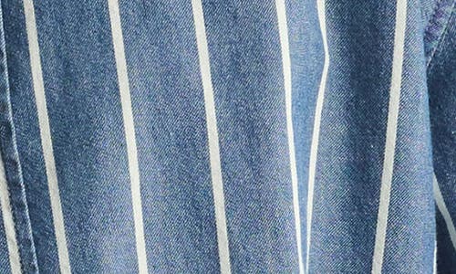 Brooklyn Industries Stripe Short Sleeve Cotton Button-up Shirt In Blue