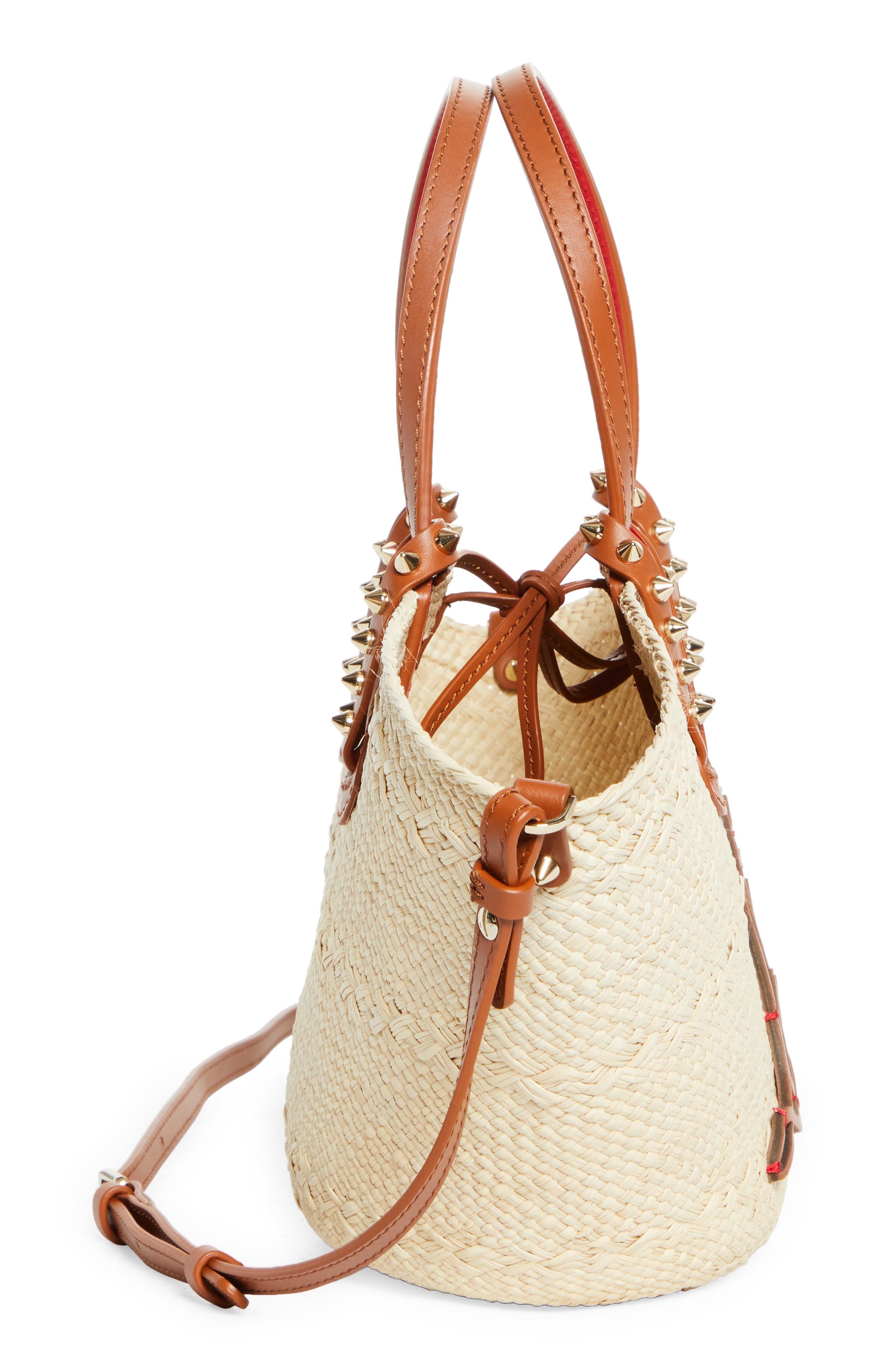 Christian Louboutin Mini Cabata Raffia Basket Tote, Alternate, color, Natural/ Cuoio