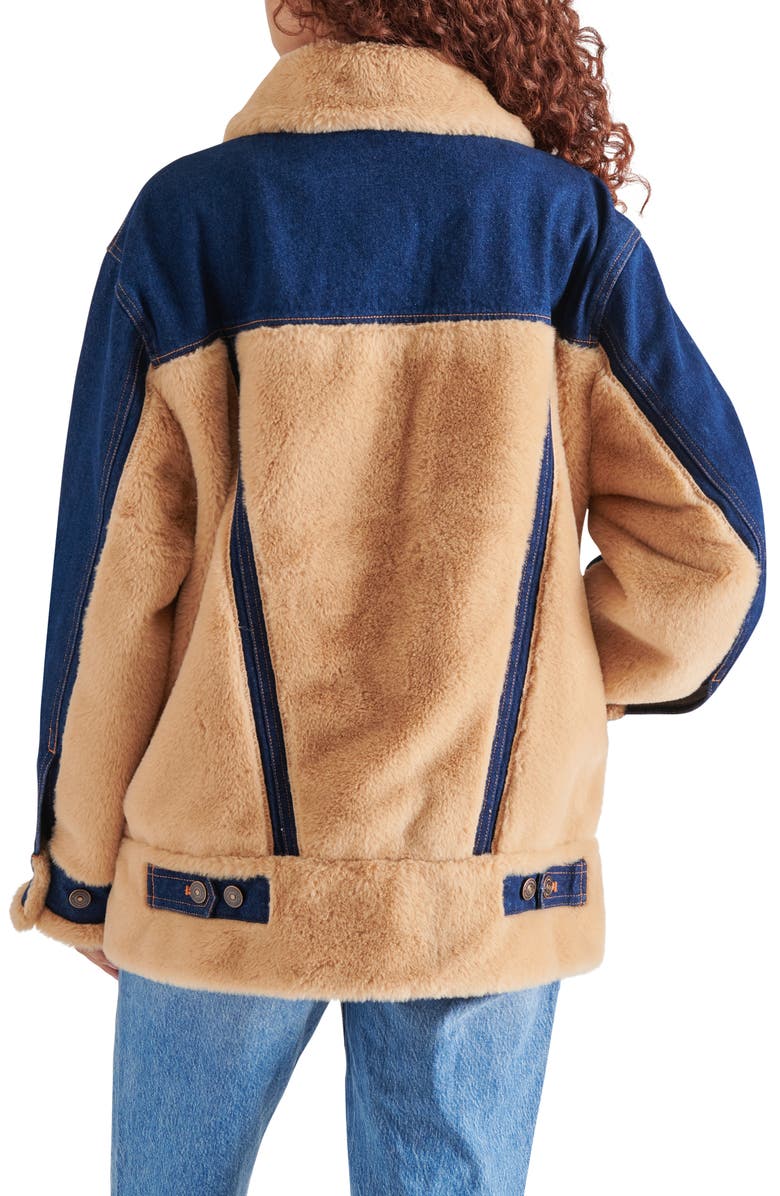 Steve Madden Winona Oversize Faux Fur Denim Jacket, Alternate, color, 