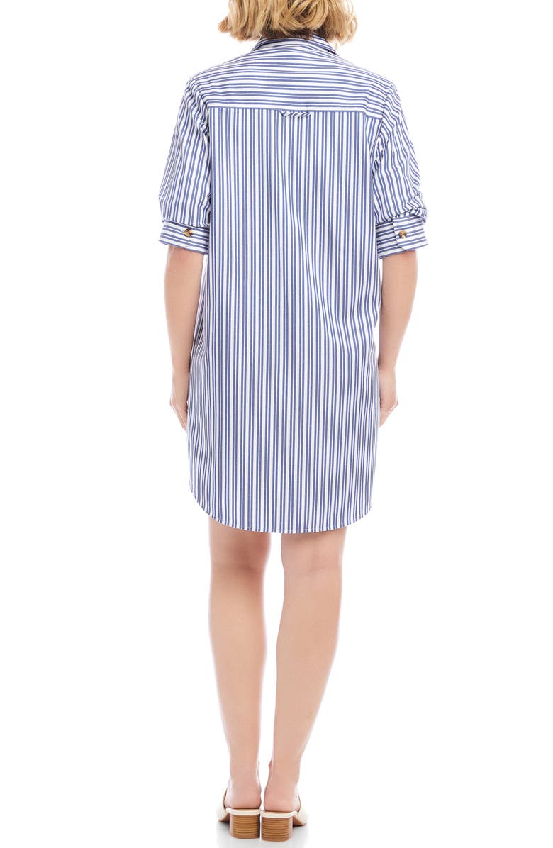 Karen Kane Ruched Sleeve Stripe Shirtdress, Alternate, color, Blue/White