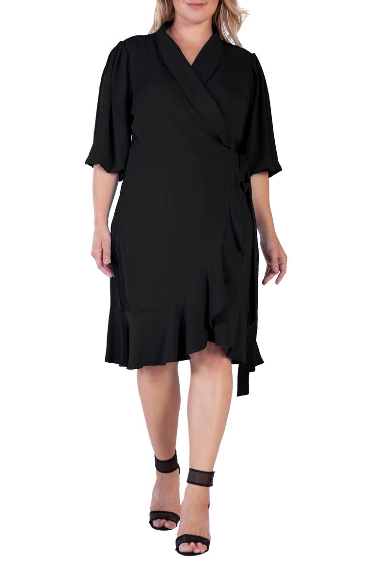 Kylie Ruffle Wrap Dress, Main, color, BLACK