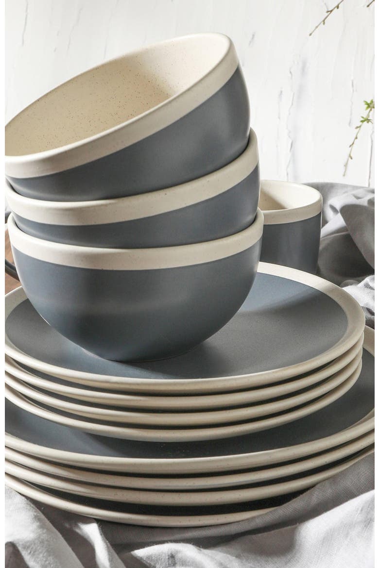 Serenity Stoneware 16-Piece Dinnerware Set, Alternate, color, Dark Gray and Cream