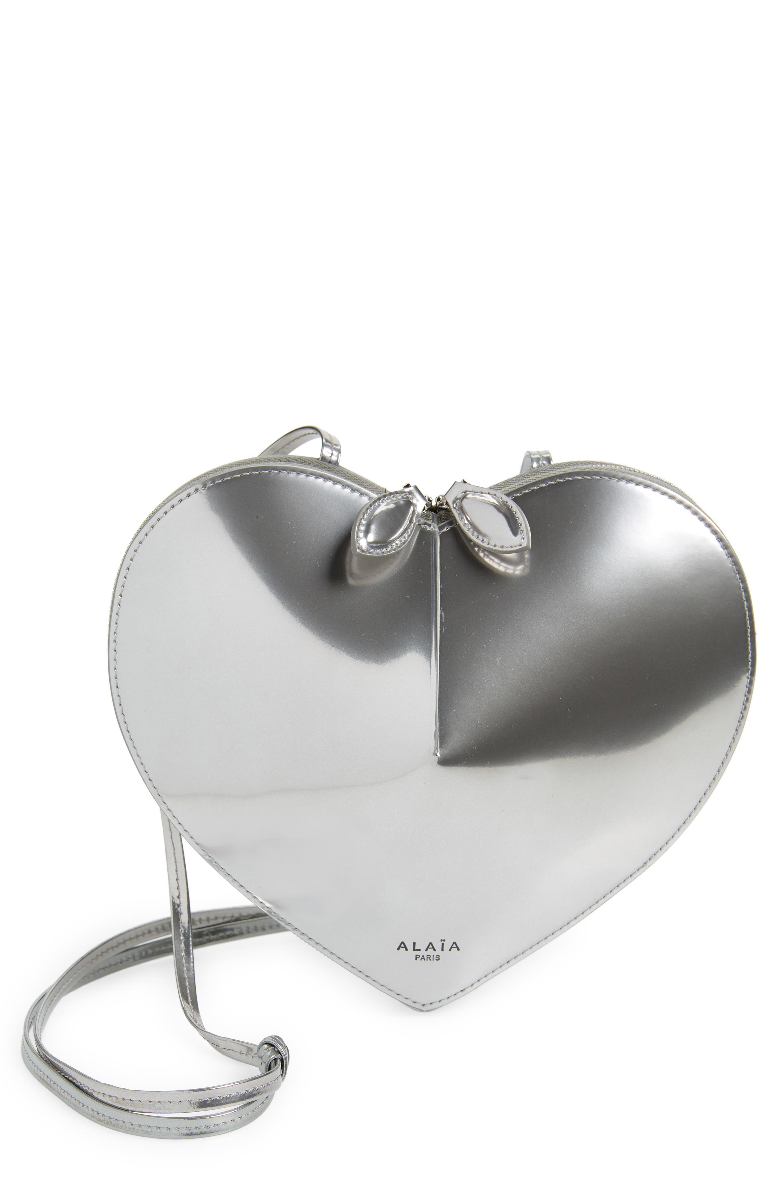 Alaïa Le Coeur Mirrored Leather Crossbody Bag, Main, color, 