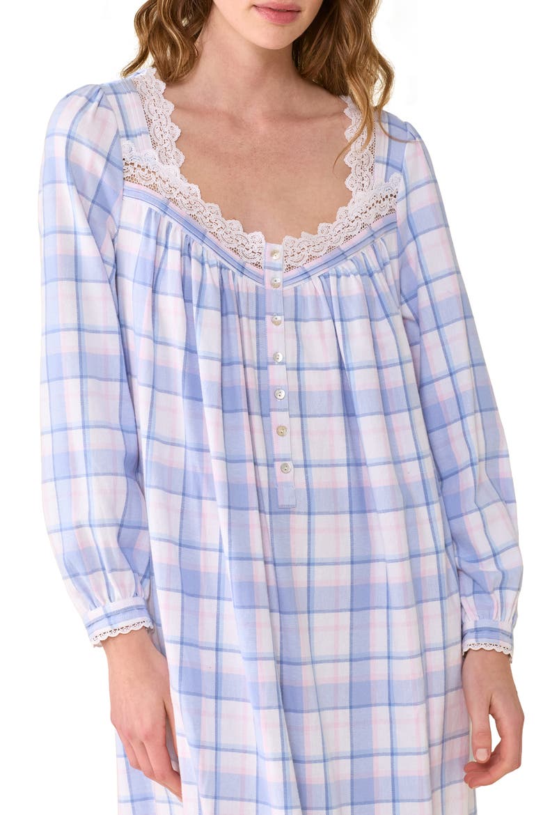 Pintuck Cotton Ballet Nightgown, Alternate, color, BLUE/ PLAID