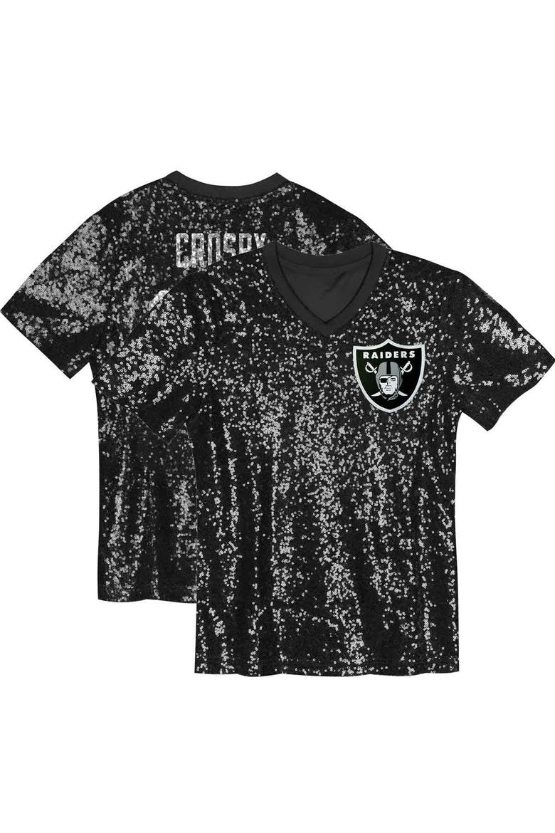 Girls Youth Maxx Crosby Black Las Vegas Raiders Sequin V-Neck Fashion Jersey, Alternate, color, Black