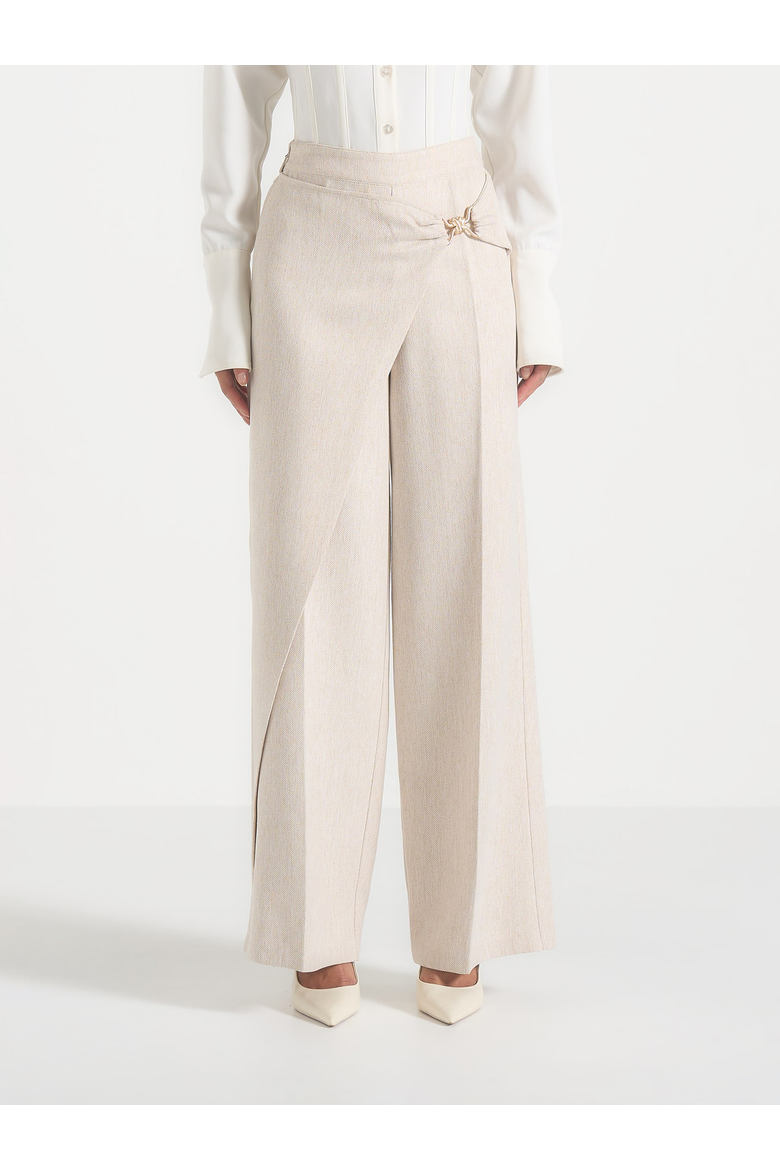 Beryl Wrap Tailored Trousers With Hardware Detail, Alternate, color, Cream