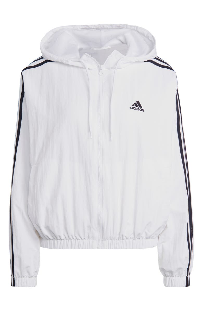 adidas 3-Stripes Woven Windbreaker Jacket, Main, color, White/ Black