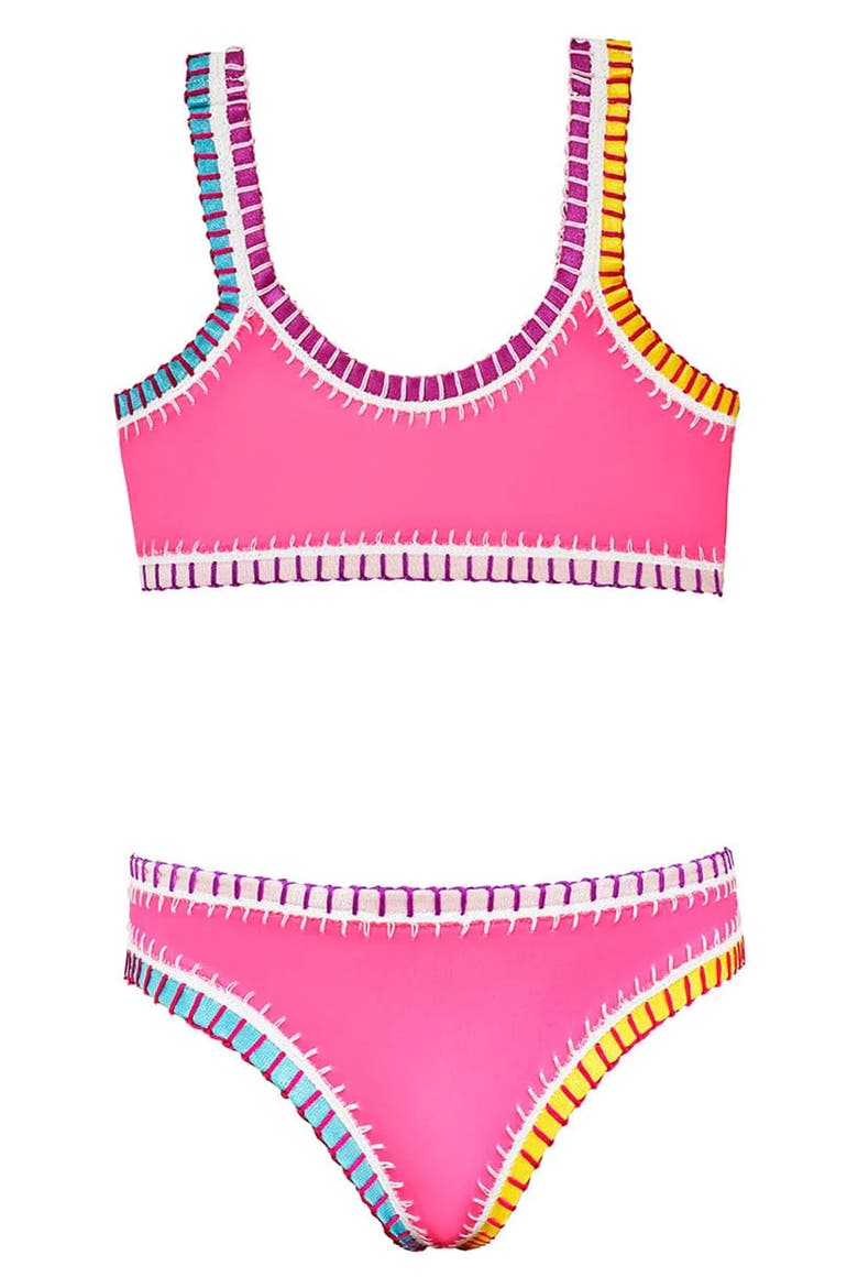 Kids' Sporty Rainbow Two-Piece Swimsuit, Main, color, HOT PINK