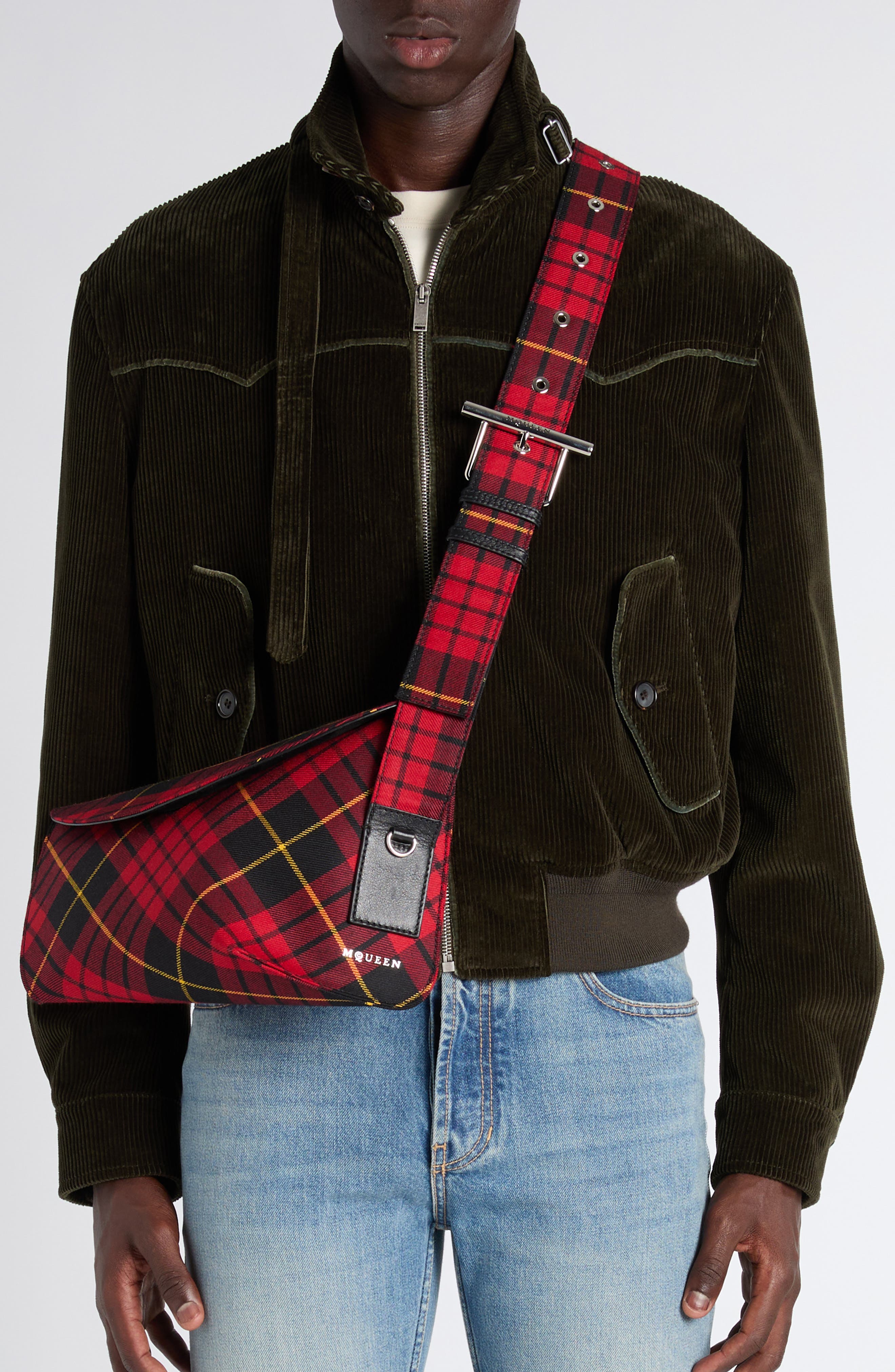 McQueen Large T-Bar Sling Asymmetric Crossbody Bag, Alternate, color, Multi Red/ Silver