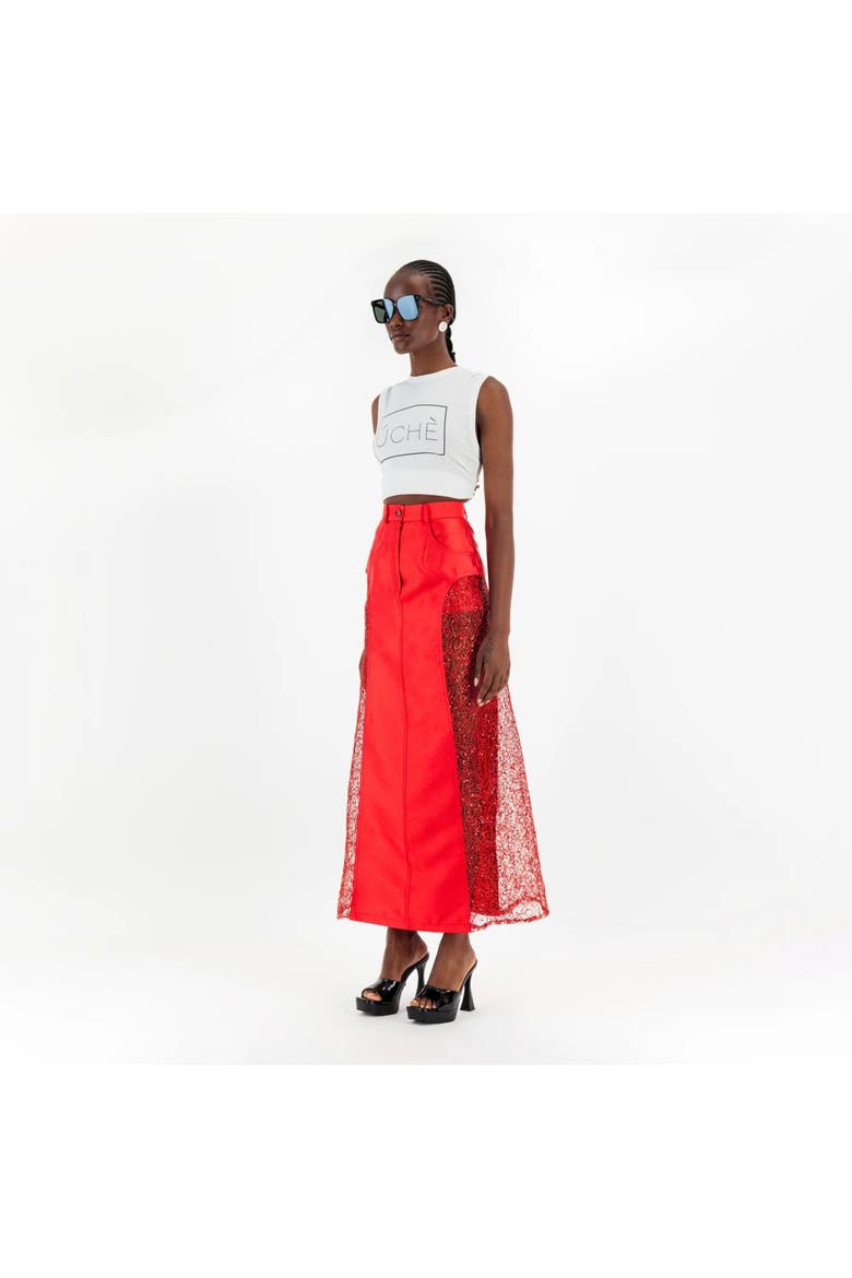 Lace Maxi Skirt, Alternate, color, Red