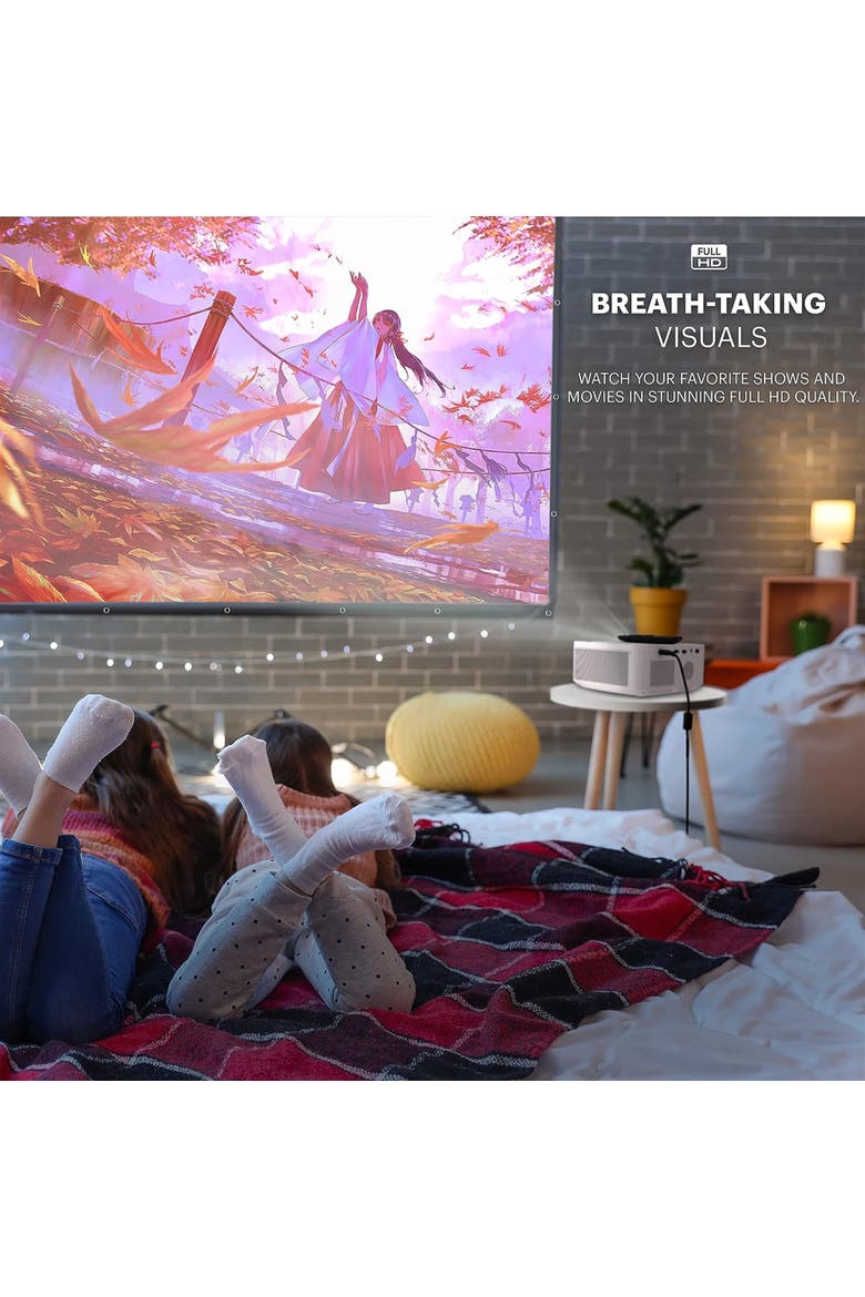 FLIK X10 Multimedia Home Projector Kit, 1080p Portable Projector w/100" Screen, Remote & More!, Alternate, color, White