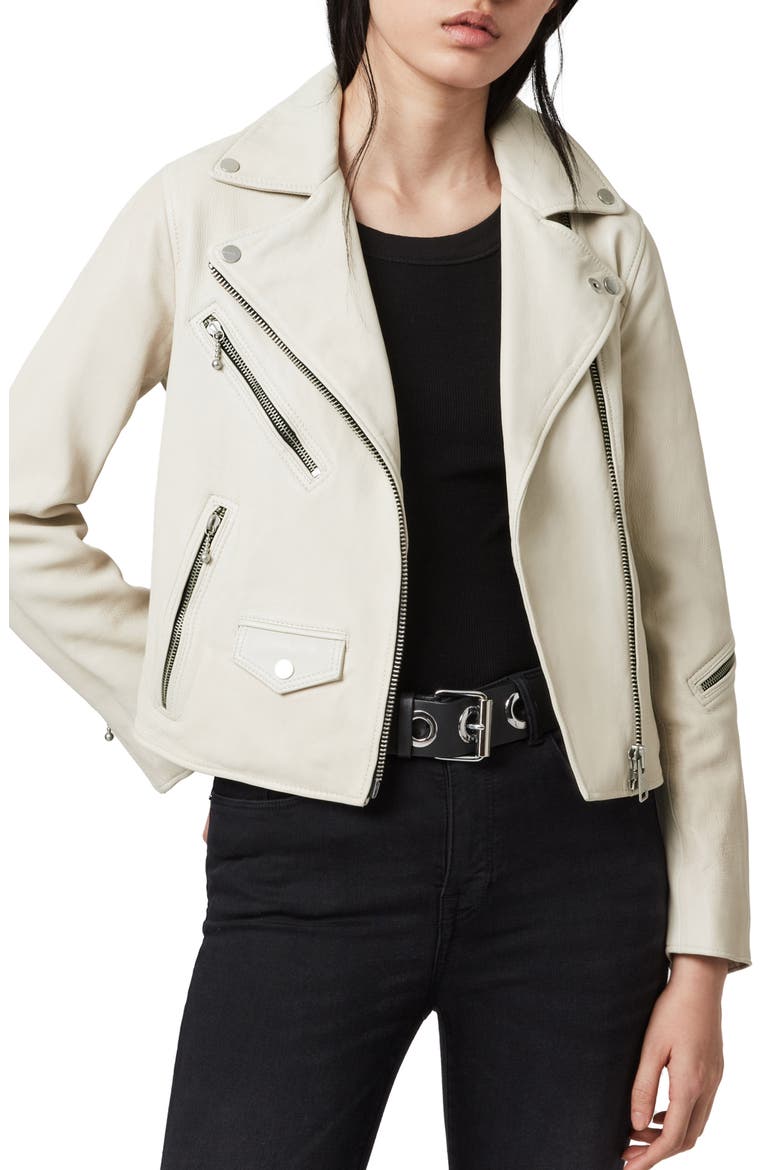 Riley Leather Moto Jacket, Alternate, color, WHITE