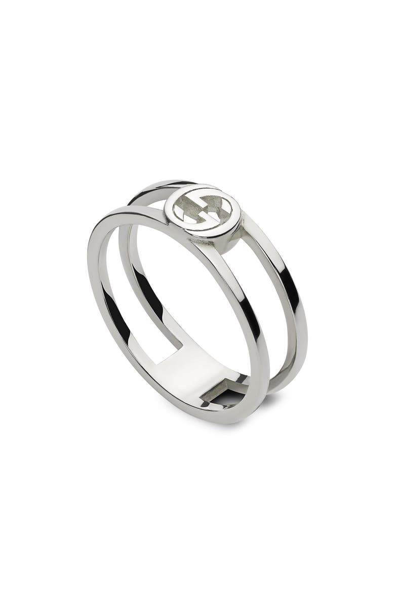 Gucci Interlocking-G Sterling Silver Wide Ring, Alternate, color, Silver