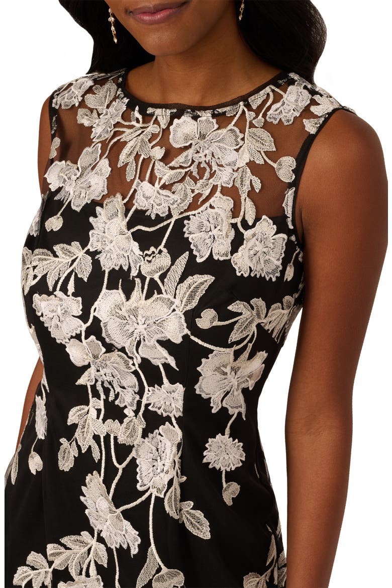 Border Embroidered Sheath Dress, Alternate, color, BLACK/ IVORY