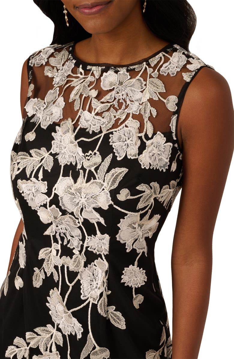 Adrianna Papell Border Embroidered Sheath Dress, Alternate, color, Black/ Ivory