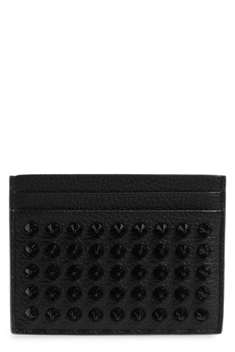 Kios Spikes Calfskin Leather Card Case, Main, color, BLACK/ BLACK