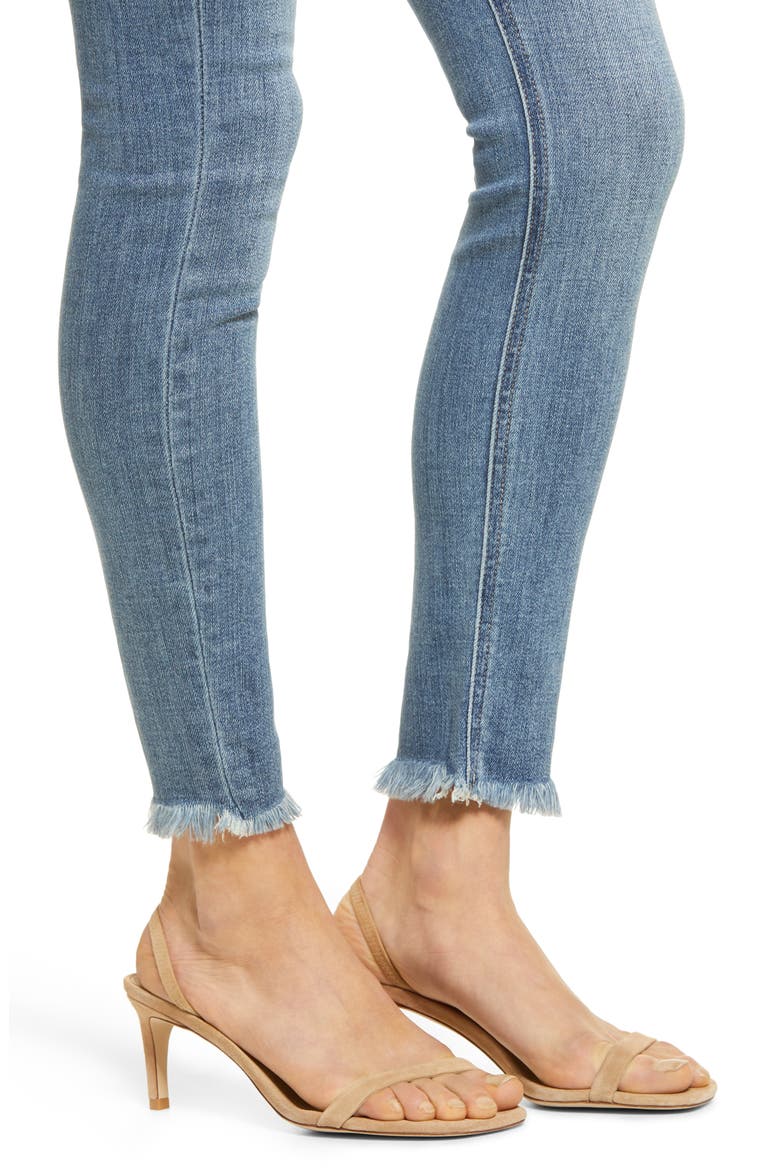High Waist Fray Hem Stretch Ankle Skinny Jeans, Alternate, color, DARK WASH