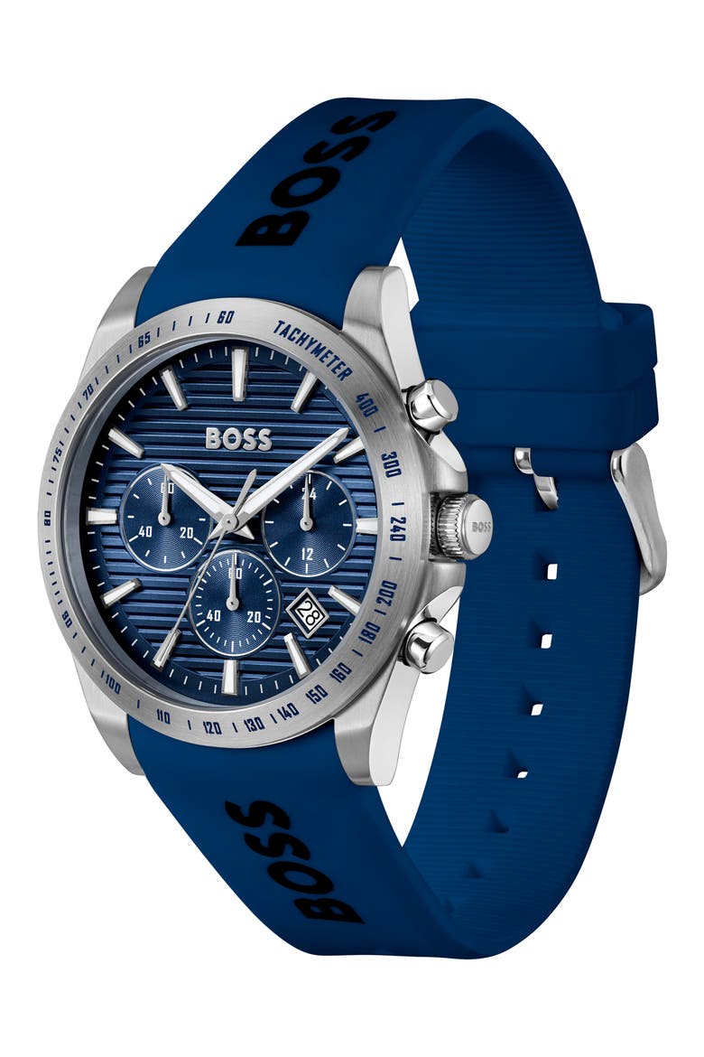 Strike Chronograph Silicone Strap Watch, 41mm, Alternate, color, BLUE