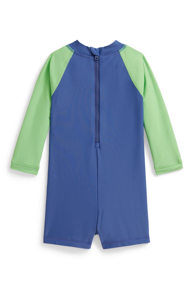 Embroidered Colorblock Long Sleeve One-Piece Rashguard Swimsuit, Alternate, color, BAI BLUE/ LIME