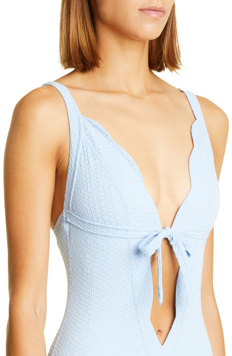 Lisa Marie Fernandez Scallop Bow Seersucker One-Piece Swimsuit, Alternate, color, 