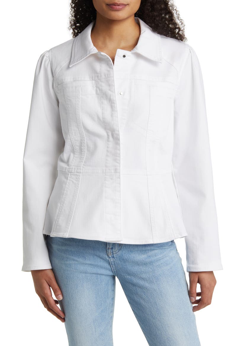 Peplum Denim Jacket, Alternate, color, OPTIC WHITE