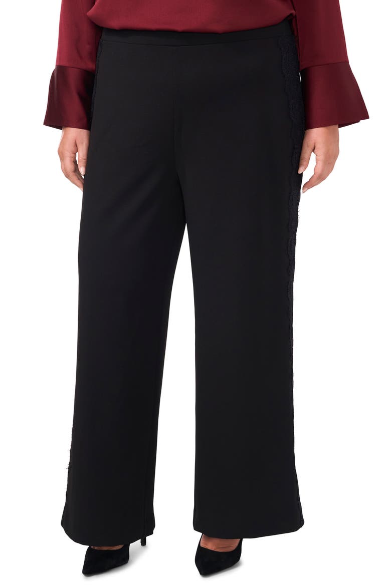 Lace Stripe Wide Leg Pants, Main, color, RICH BLACK