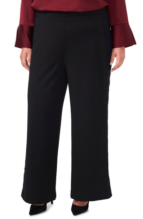 Vince Camuto Plus Size Lace-stripe Pull-on Pants In Rich Black