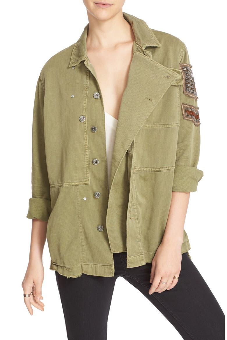 Embellished Military Shirt Jacket, Main, color, OLIVE
