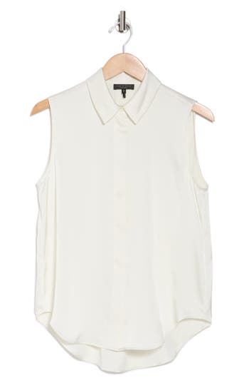 Rag & Bone Darla Sleeveless Satin Button-up Shirt In Offwht