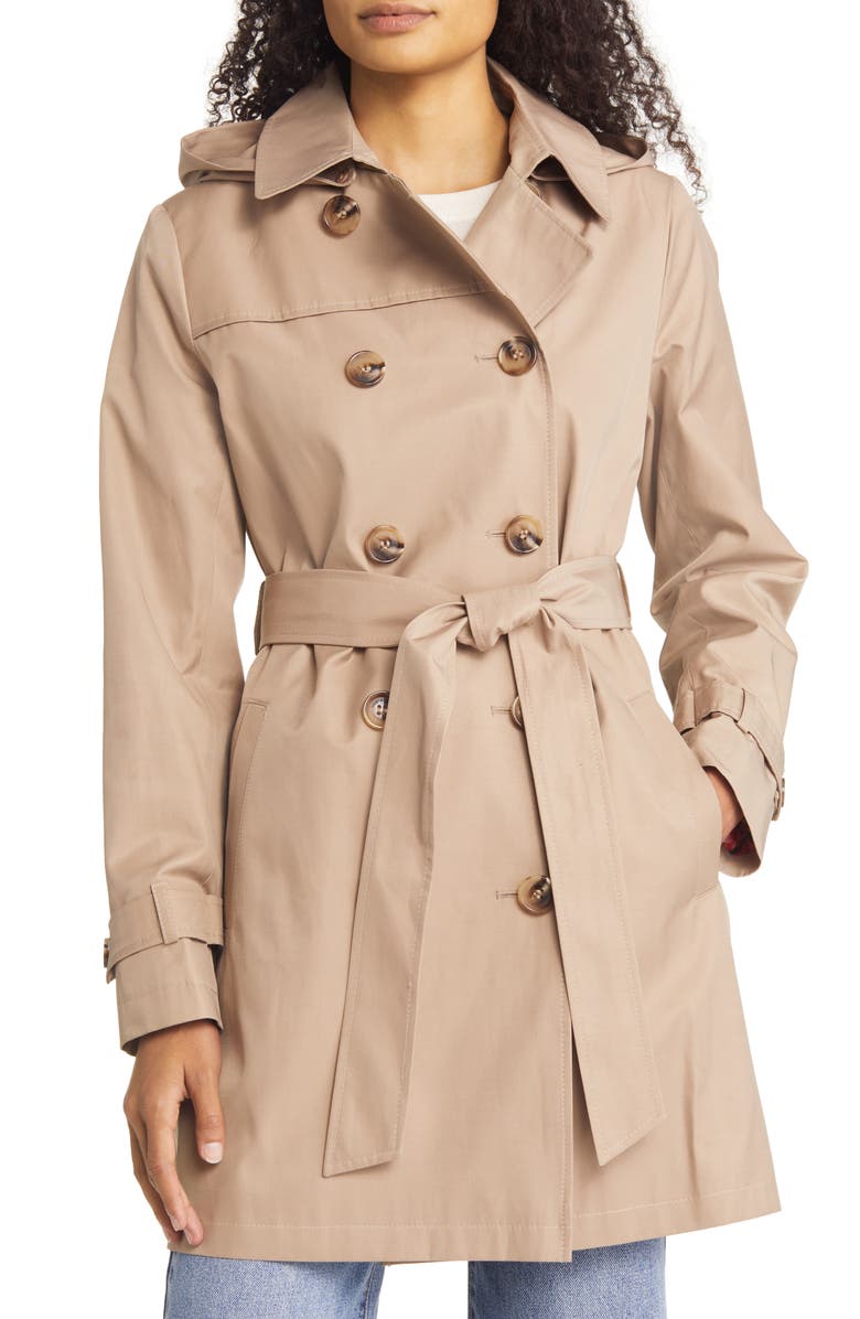 Sam Edelman Water Repellent Hooded Cotton Blend Trench Coat, Main, color,
