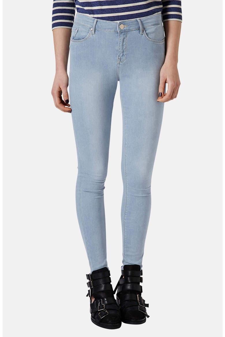Moto 'Leigh' Skinny Jeans, Main, color, LIGHT DENIM